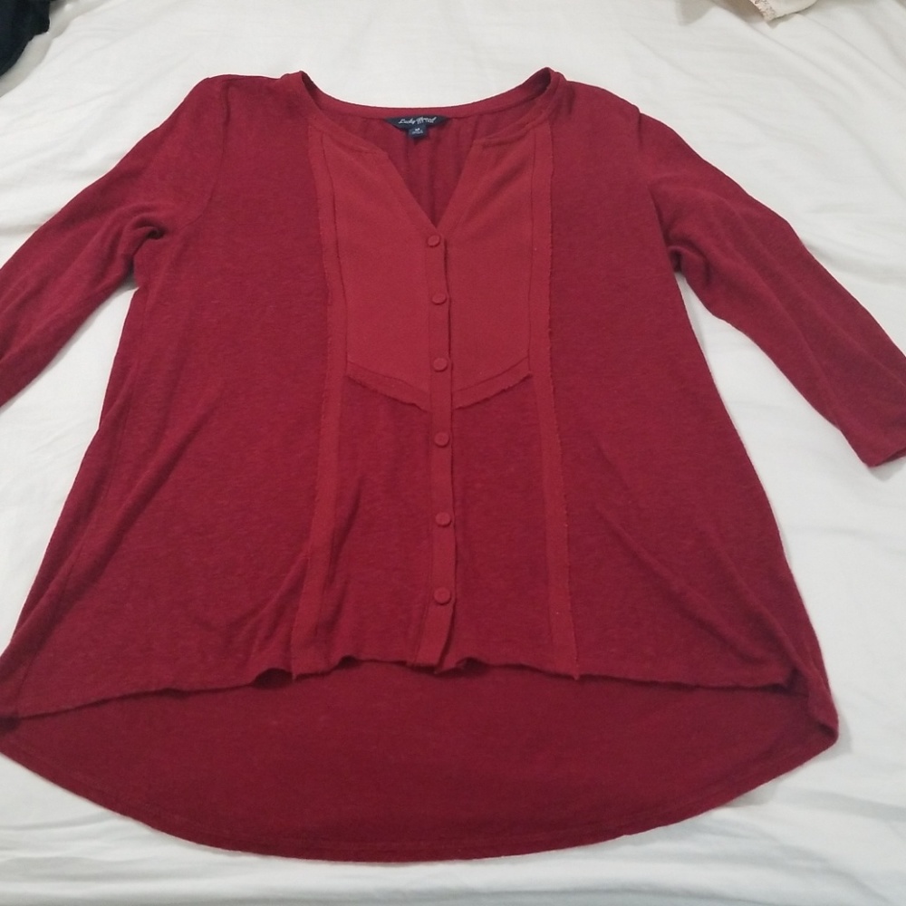 Lucky Brand High Low Maroon 3/4 sleeve top